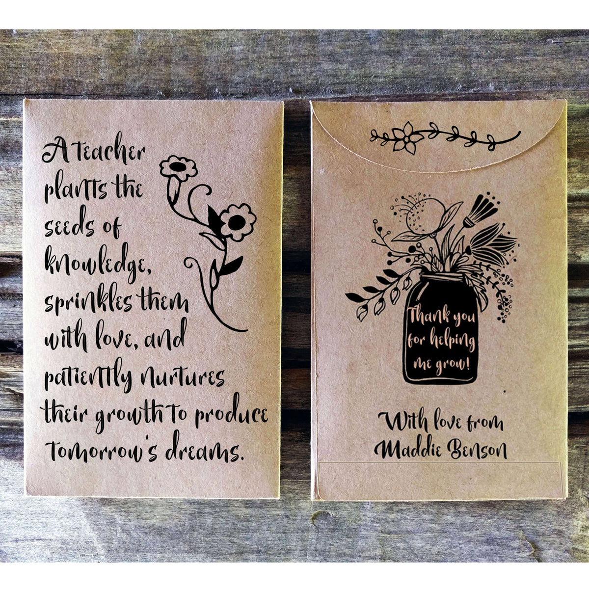 personalized flower seed packets Teacher Appreciation Gift