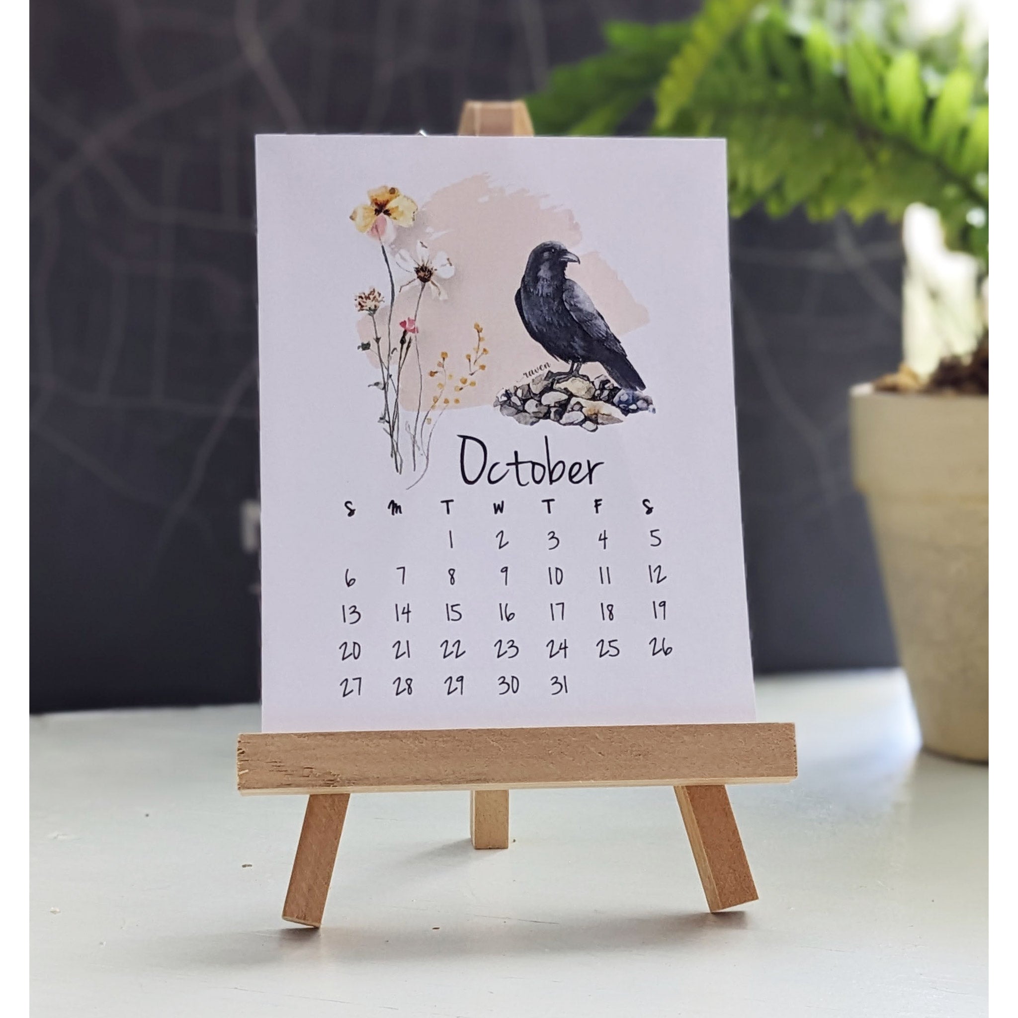 2024 desk calendar with stand bird wildflower raven