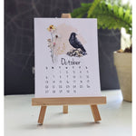 Load image into Gallery viewer, 2024 desk calendar with stand bird wildflower raven
