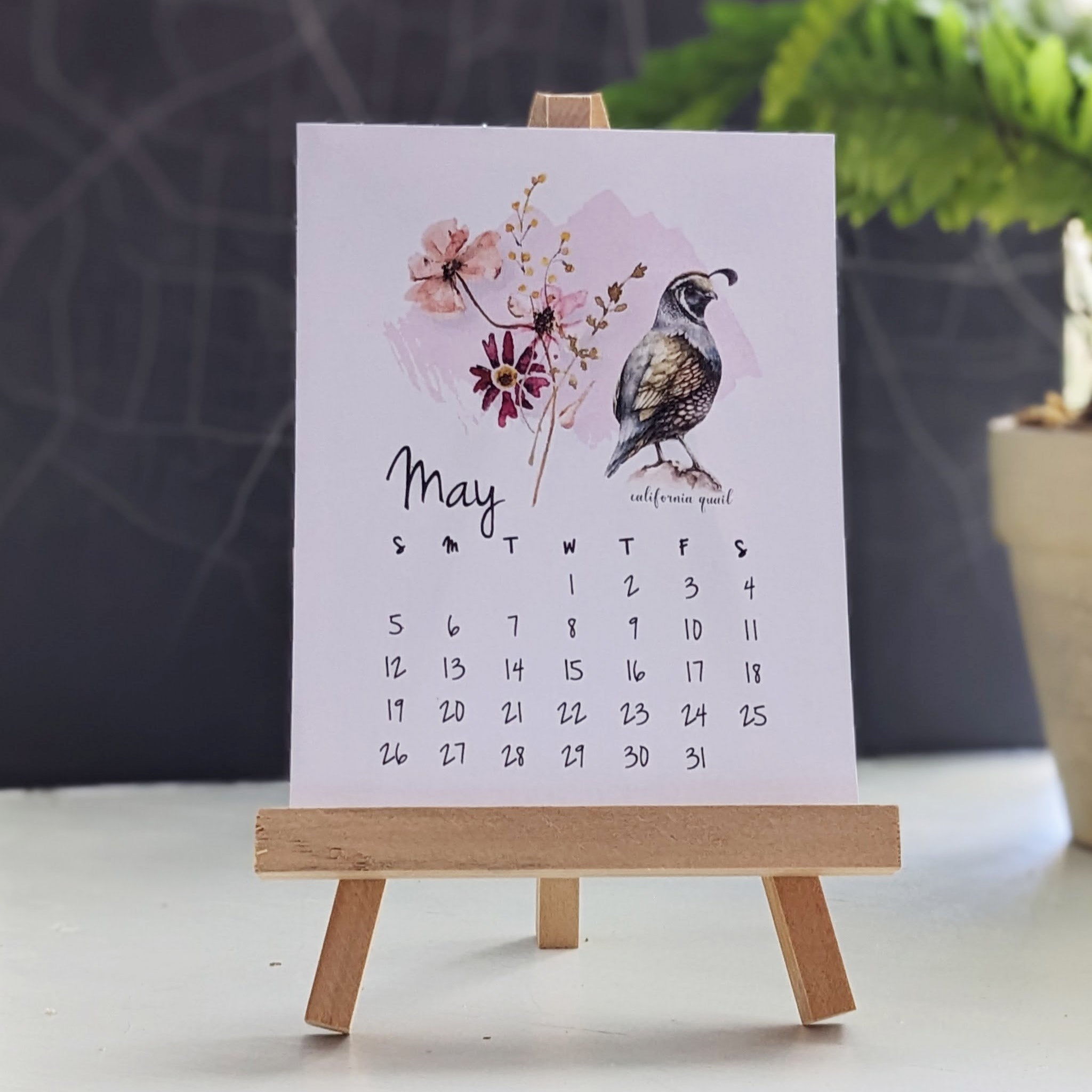 2024 watercolor wildflower bird desk calendar quail
