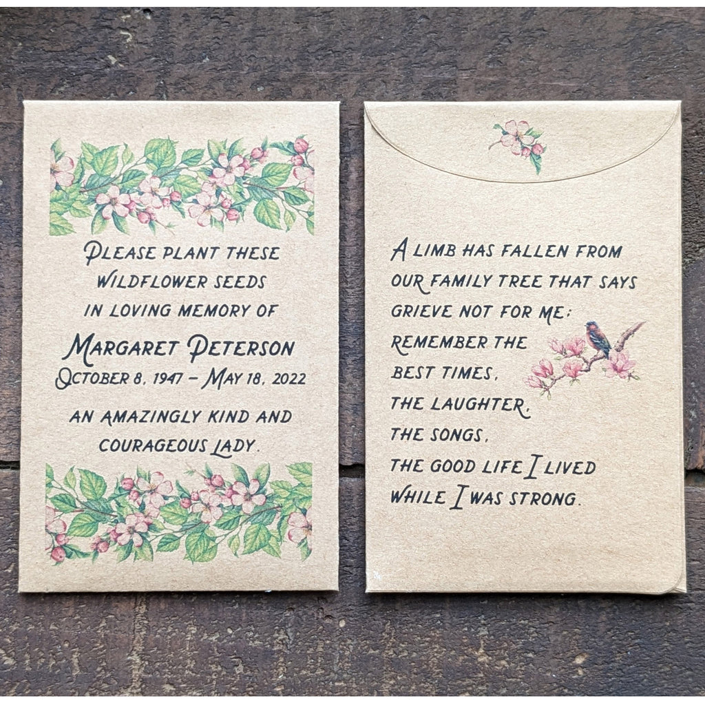10 Bespoke Printed Wildflower Seed Packets Envelopes In Remembrance Funeral  Gift