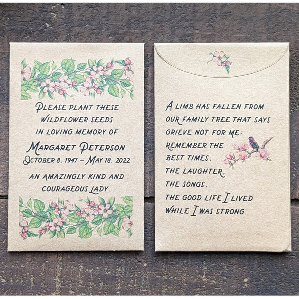 flower seed packets for memorial service Funeral Memorial Celebration of Life Seed Envelope Favors