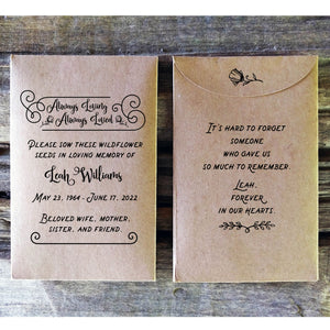 Memorial Celebration of Life Seed Envelope Personalized Favor Always Loving Favorfully