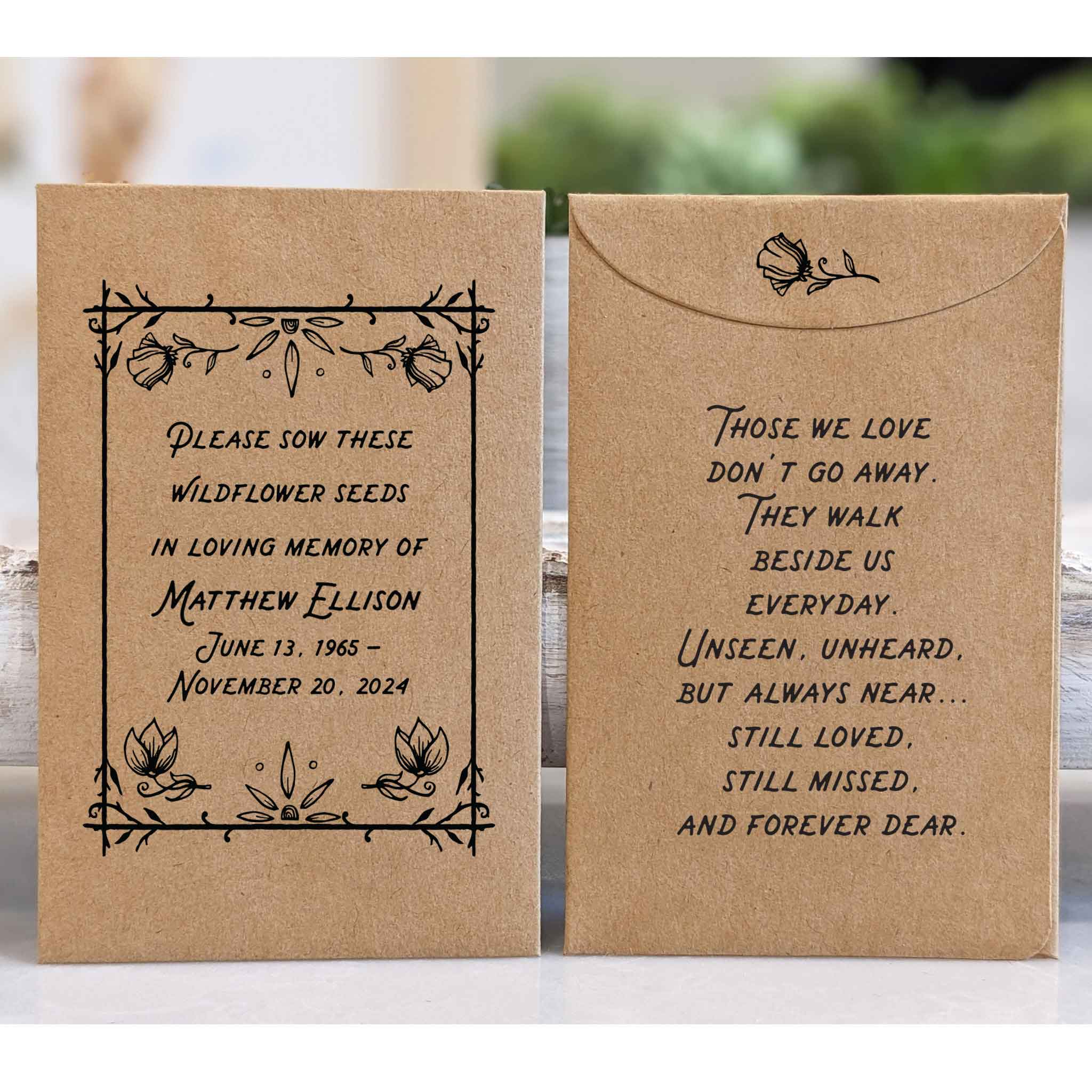 flower seed packets for memorial service Funeral Seed Envelope Favors for Guests