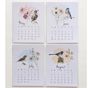 2024 birds and wildflower 12 month calendar quail bluebird thrush magpie