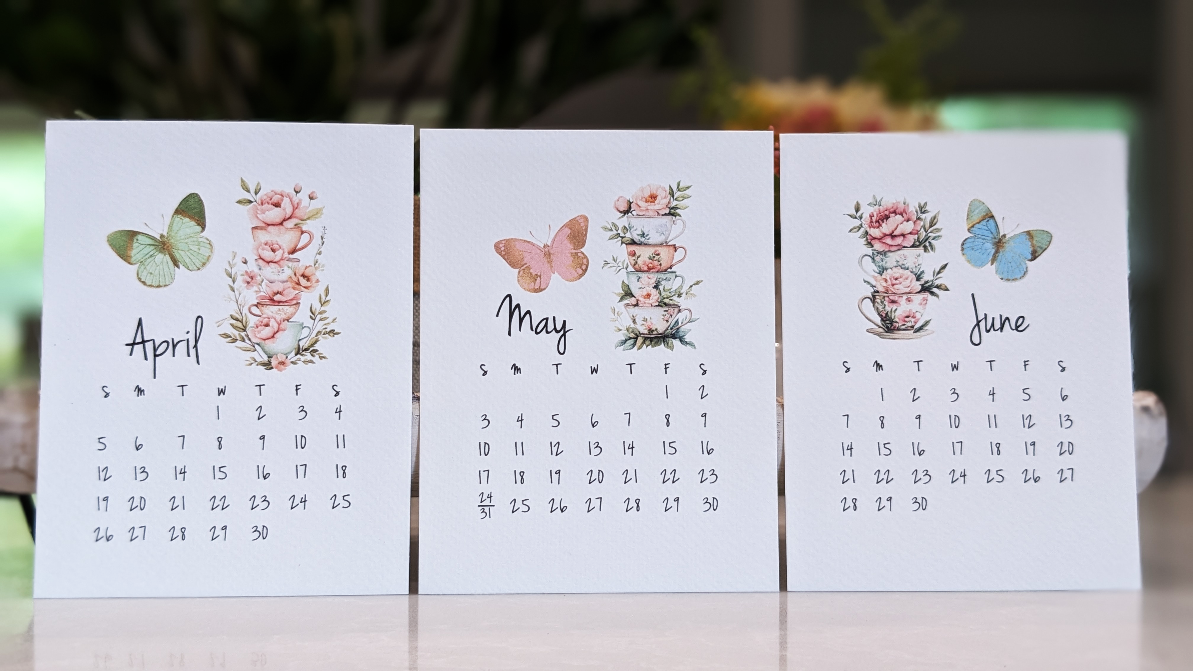 Desk Calendar Teacups & Butterflies for 2026