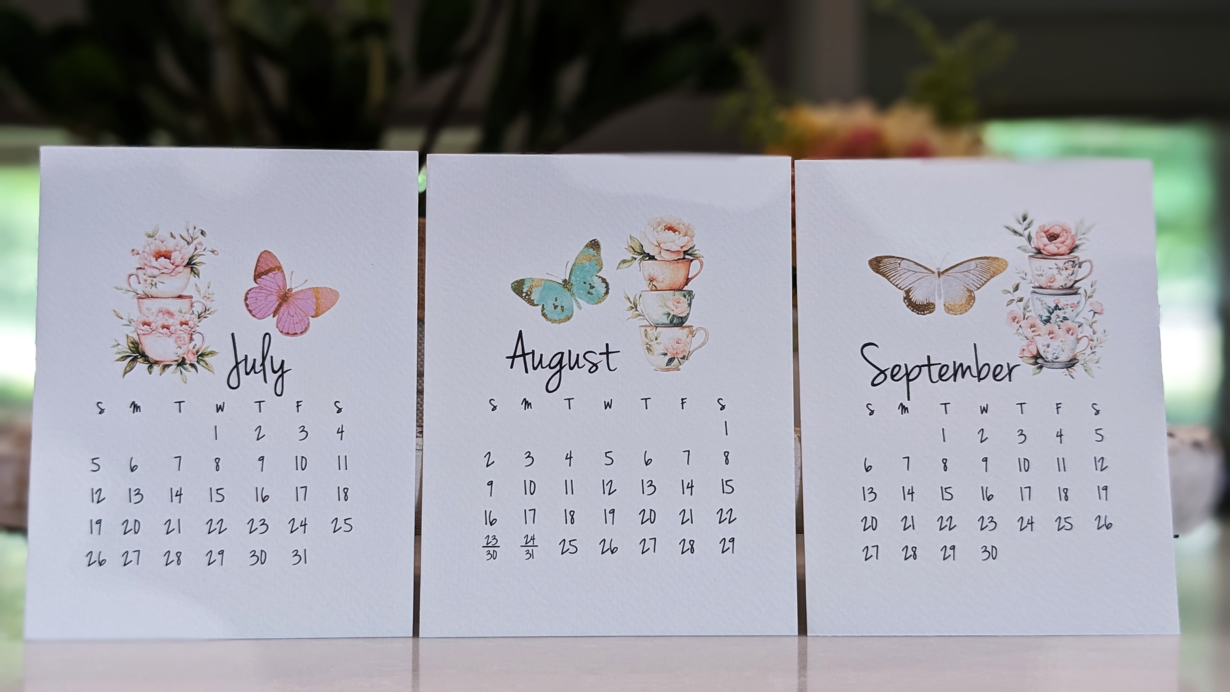 Desk Calendar Teacups & Butterflies for 2026