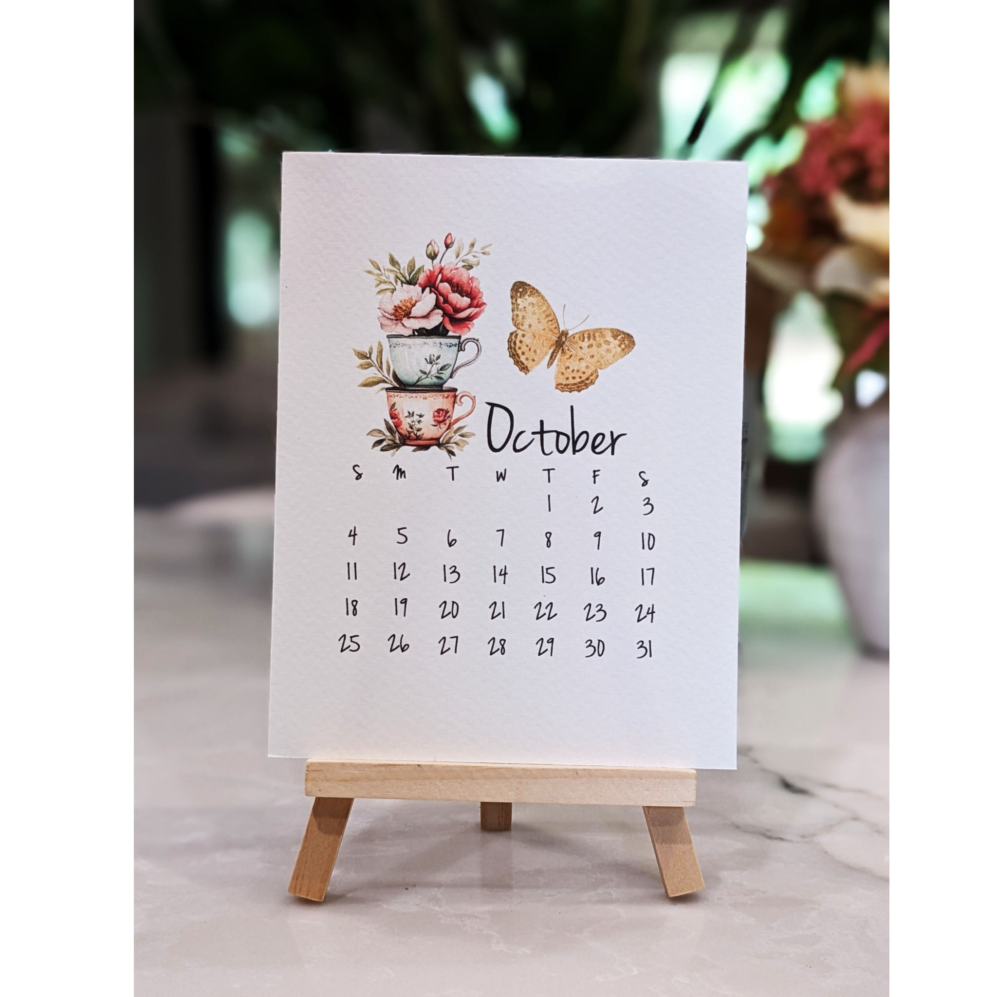Desk Calendar Teacups & Butterflies for 2026