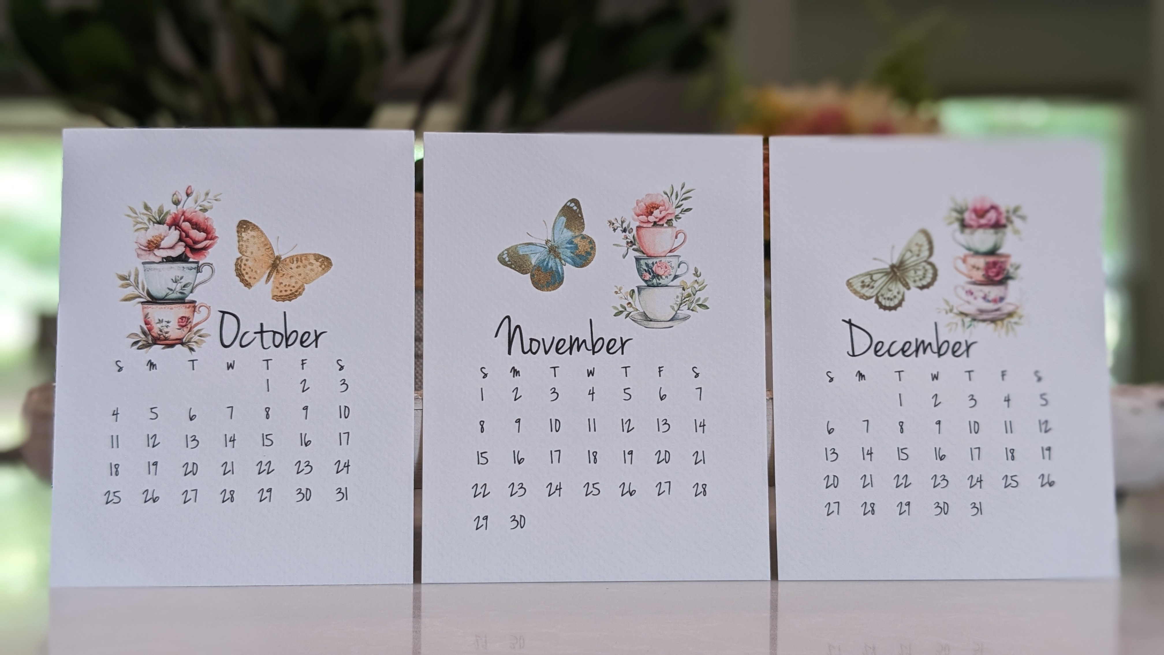Desk Calendar Teacups & Butterflies for 2026