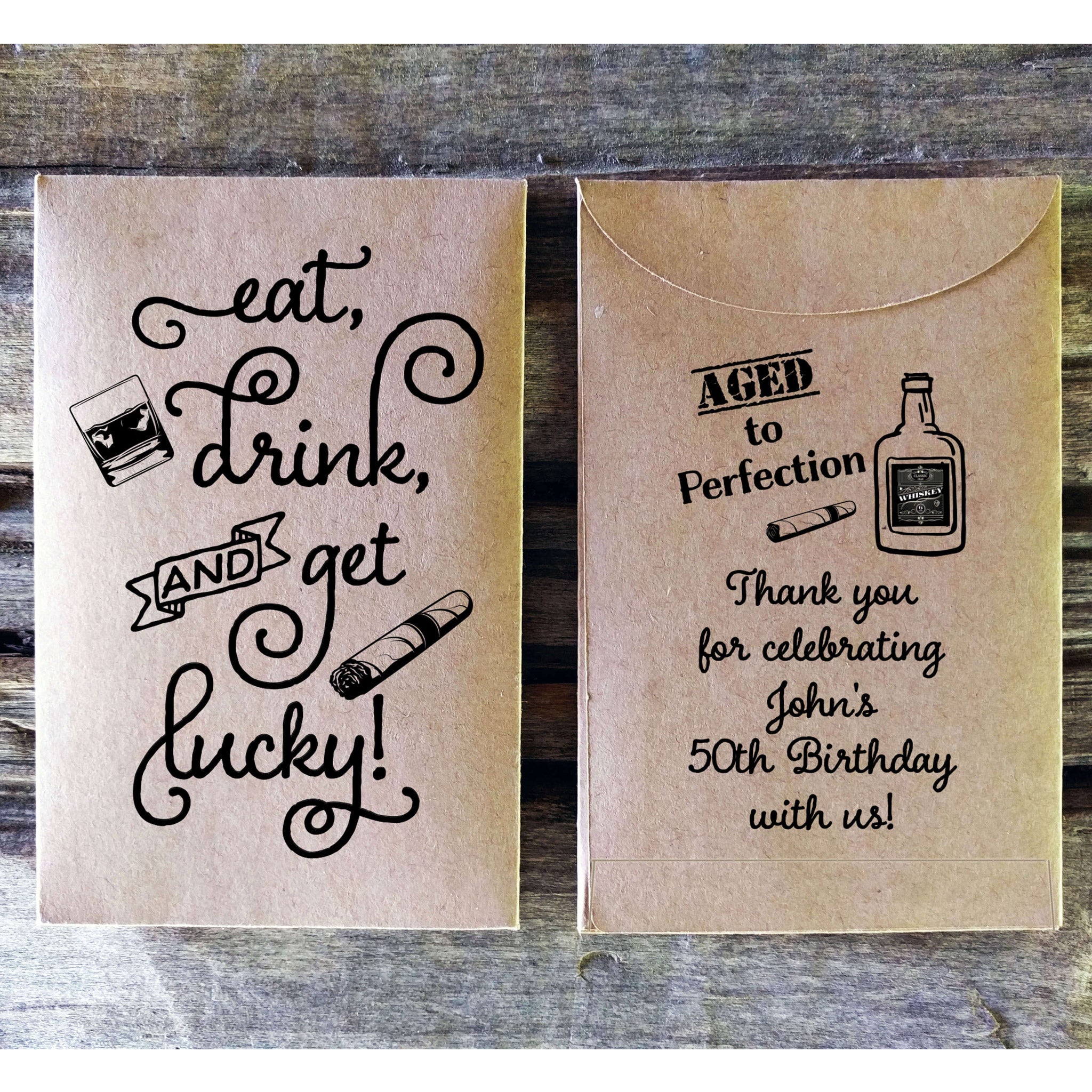 Birthday Party Favor Lottery Ticket Envelope Eat Drink Get Lucky Whiskey Favorfully