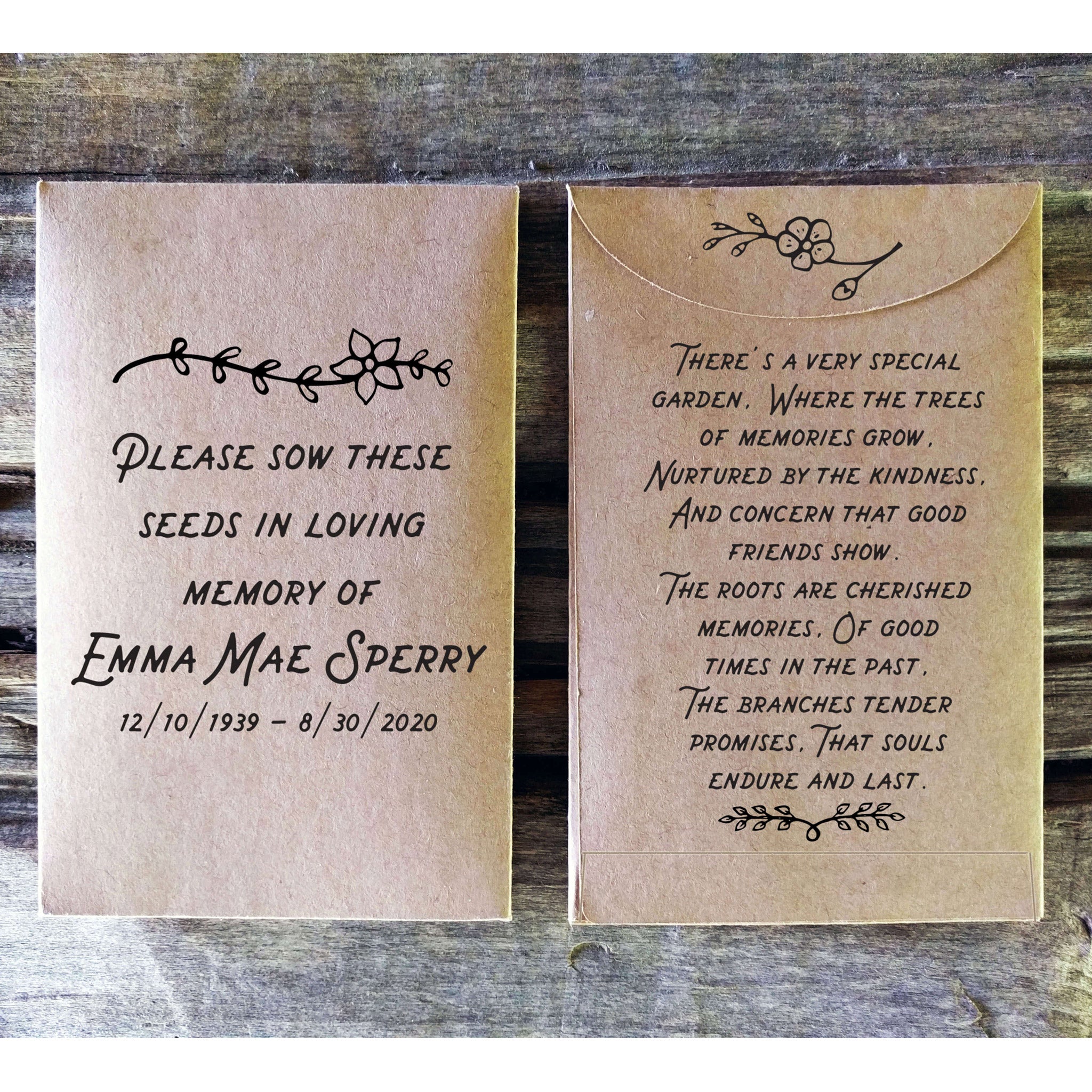 Memorial Celebration of Life Seed Packet Favor Funeral Special Garden Favorfully