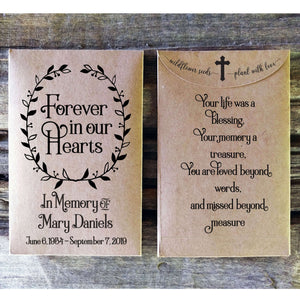 Memorial Seed Packet Funeral Favor Forever in our hearts Favorfully