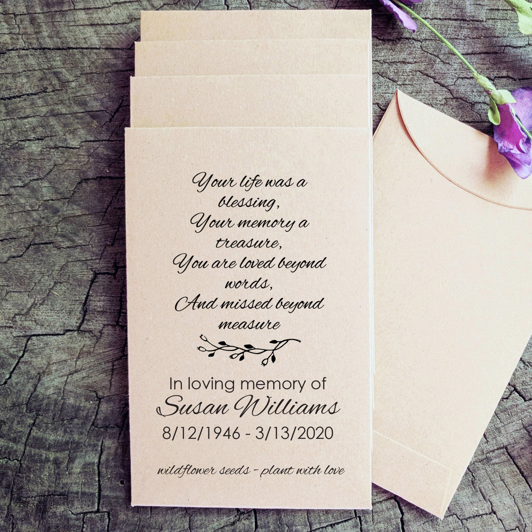 memorial flower seed packets Celebration of Life Seed Packet Favors