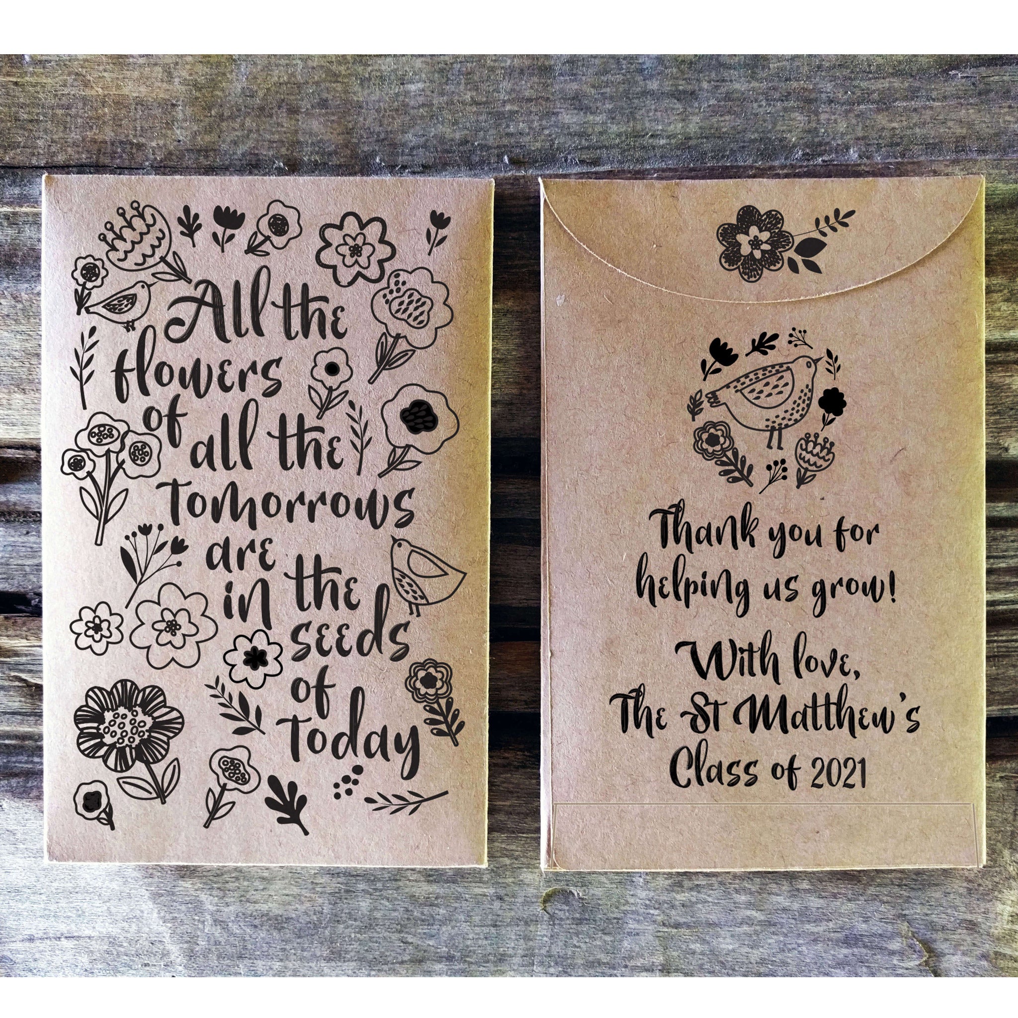 Teacher Appreciation Gift Custom Seed Packet Favors All the Flowers Favorfully