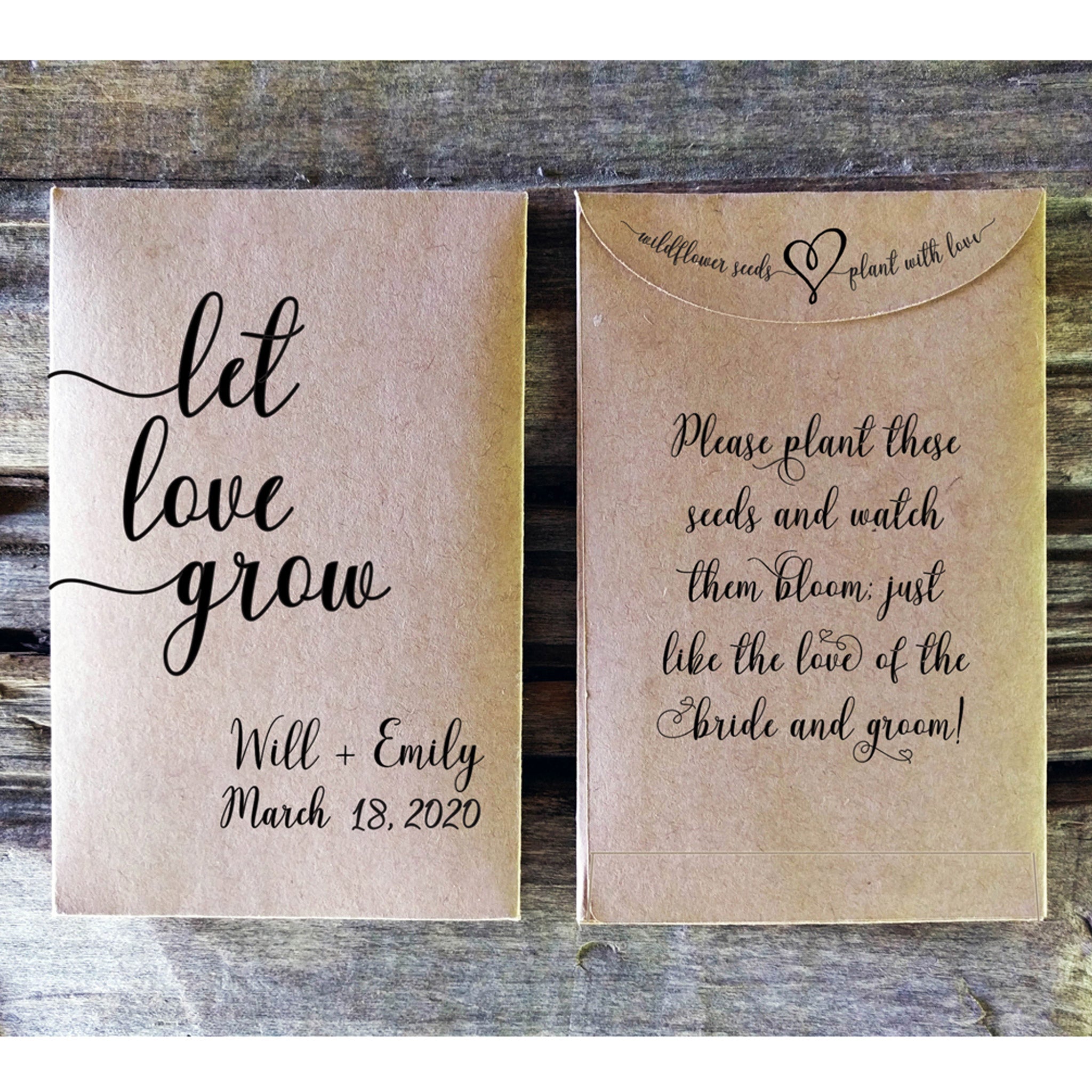 Wedding Favor Seed Packets Let Love Grow Wildflower Rustic Envelopes Favorfully