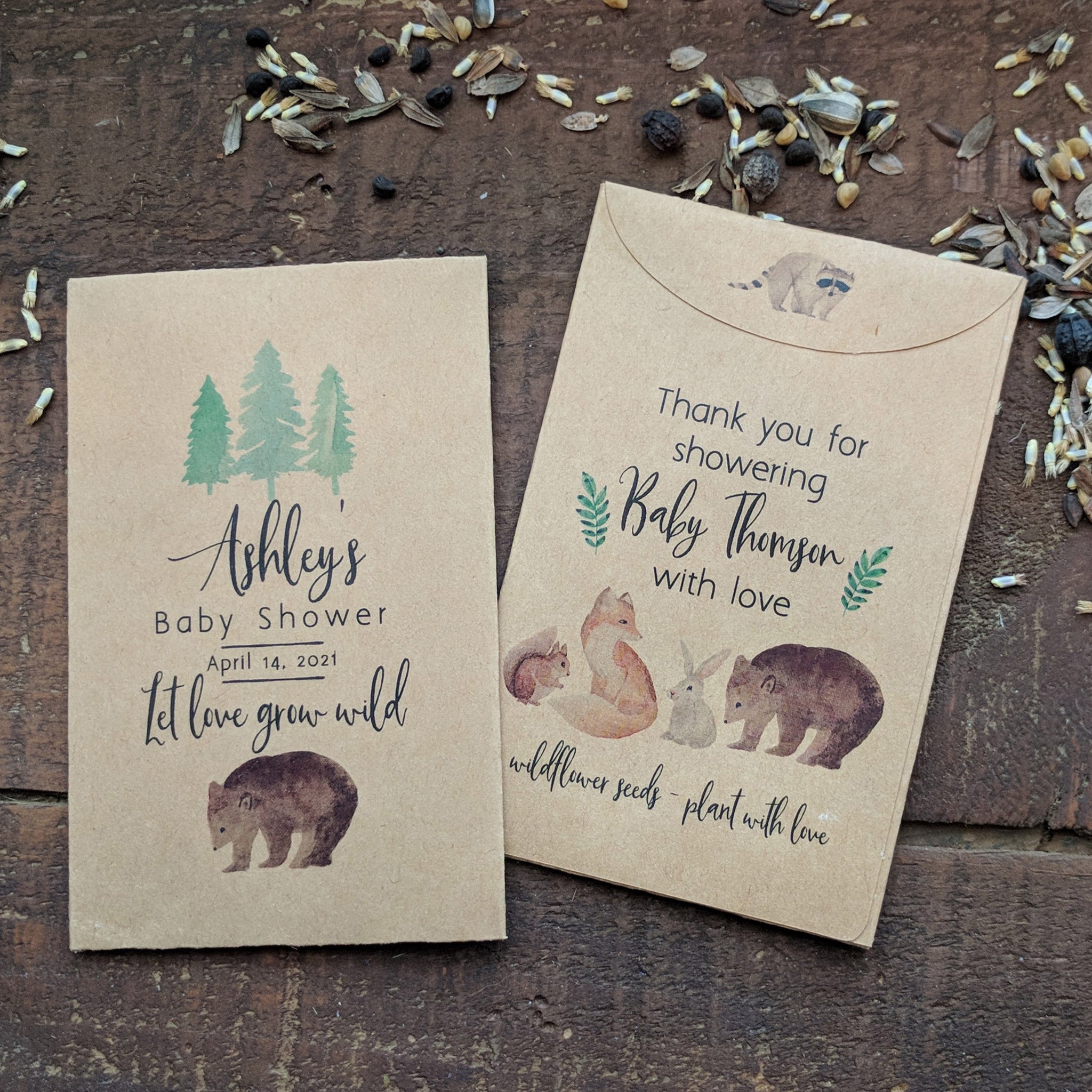 woodland wild flower seeds Let Love Grow Wild Baby Shower Seed Packet Favor