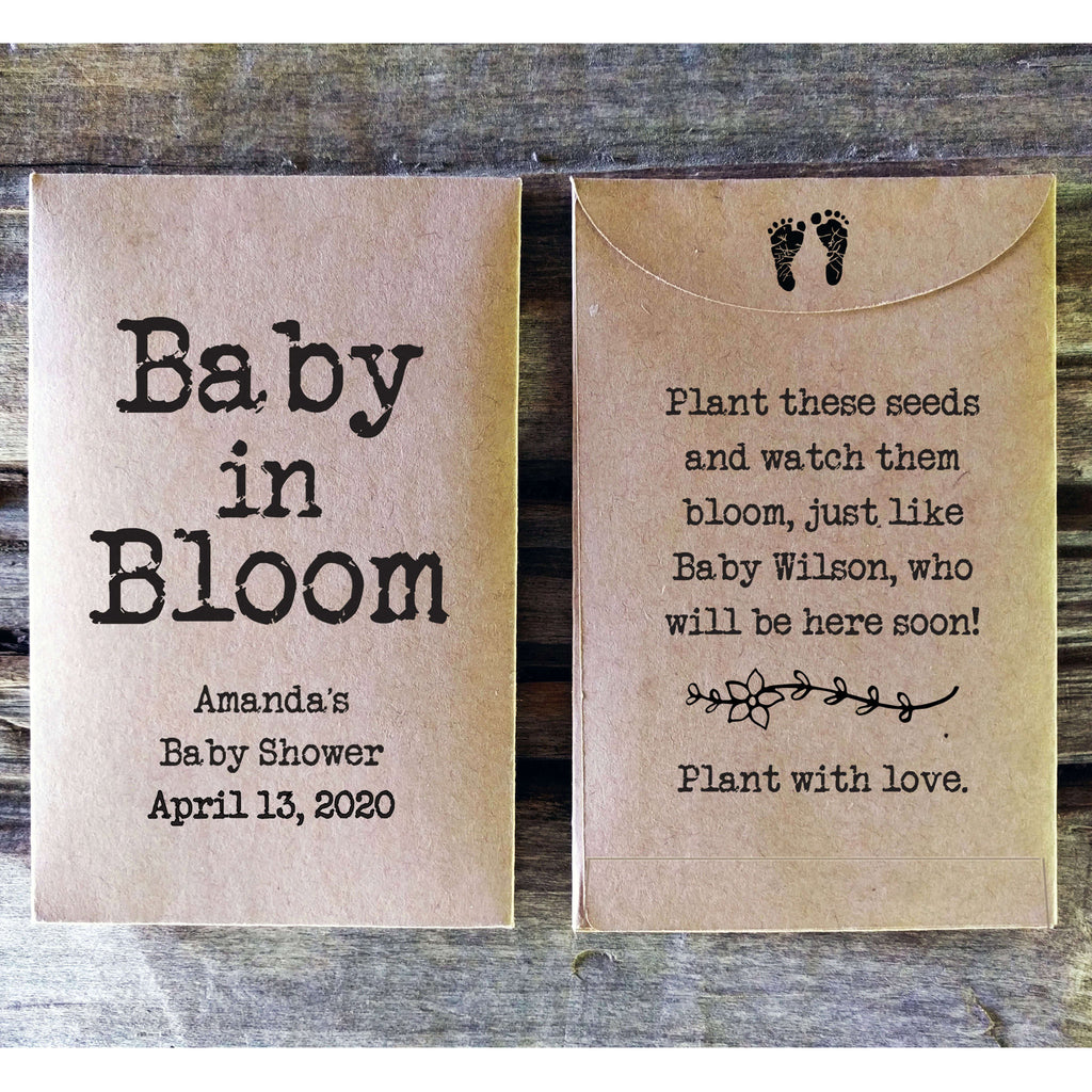 baby shower seed packet favor baby in bloom typewriter font favorfully