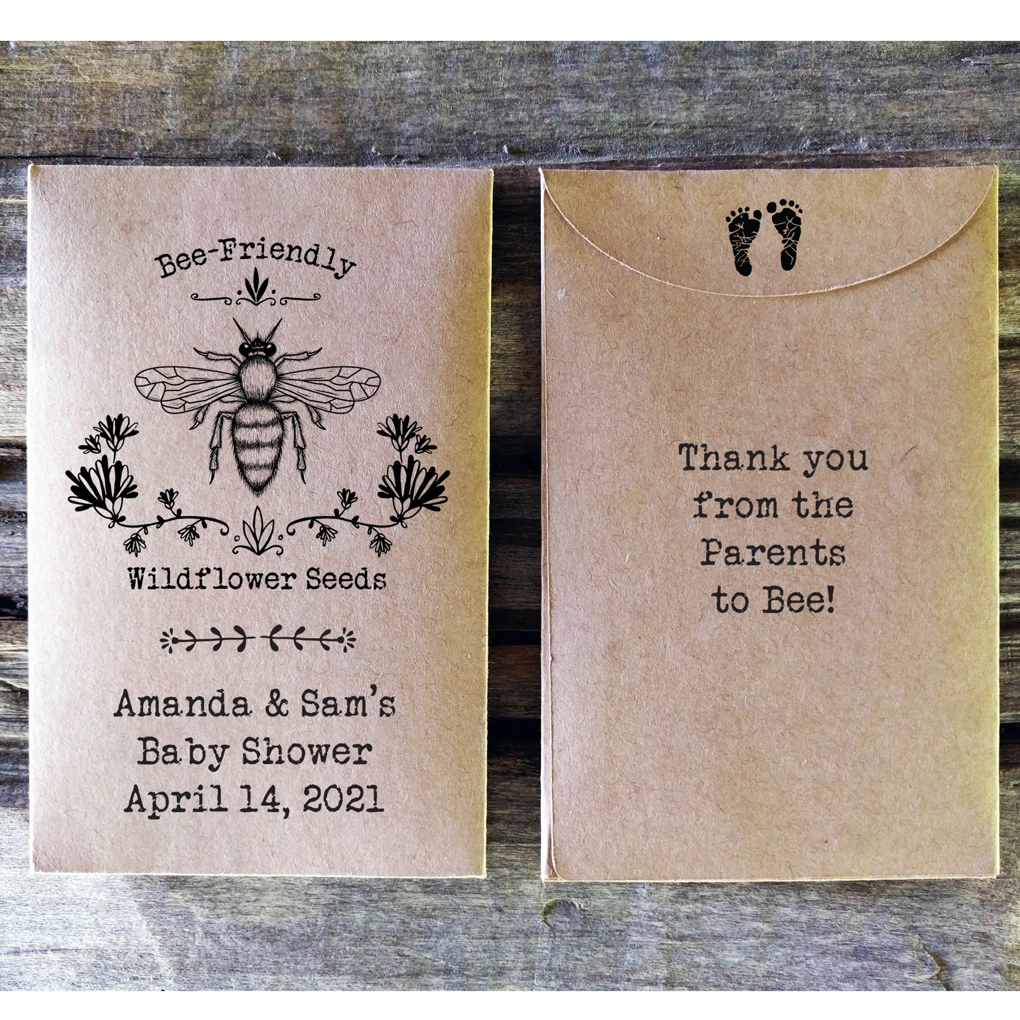 wildflower seeds bee friendly Rustic Baby Shower Seed Packet Favor