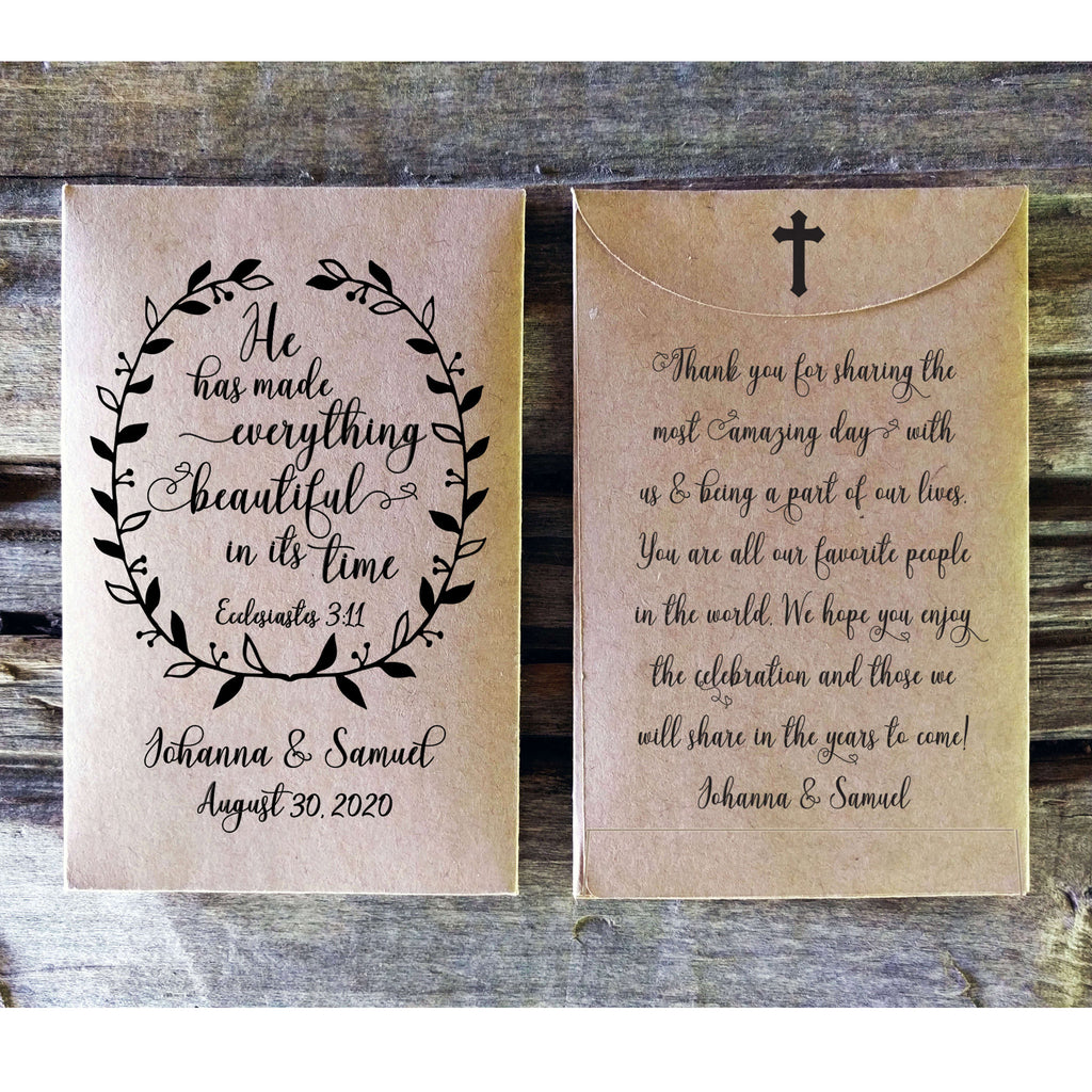 christian Wedding shower seed packet favor He Has Made Everything Beautiful favorfully