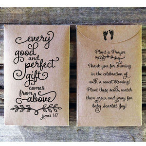 christian baby shower seed packet favor Every Good Perfect Gift favorfully